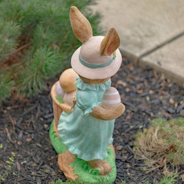 Rabbit Garden Statue with Easter Basket & Sun Hat "Anna Mae" 24" Tall