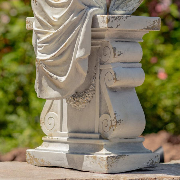 Angel Statue Sitting on Pillar "Nicole Alyse" 30.7" Tall Magnesium