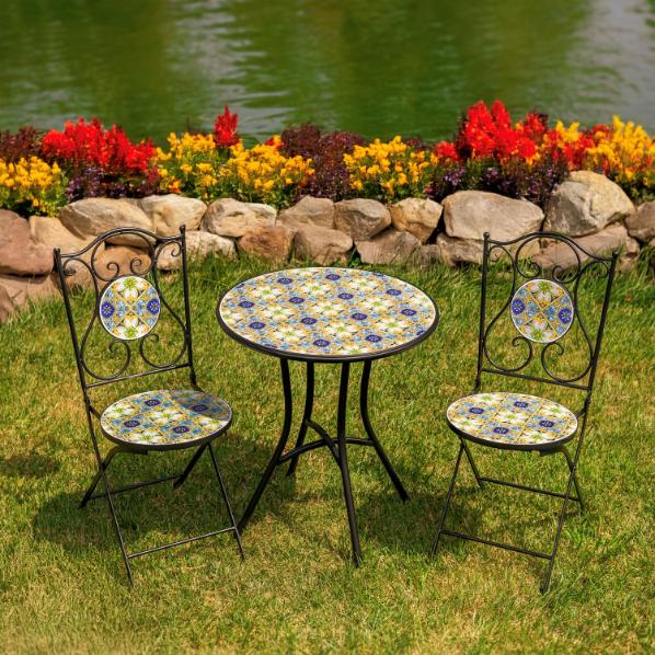 "Bar Harbor" Three Piece Mosaic Bistro Set - Blue, Green & Peach