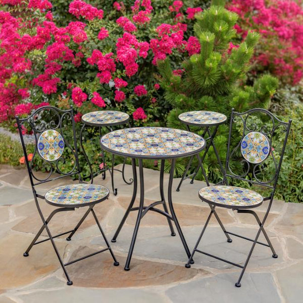 "Bar Harbor" Three Piece Mosaic Bistro Set - Blue, Green & Peach