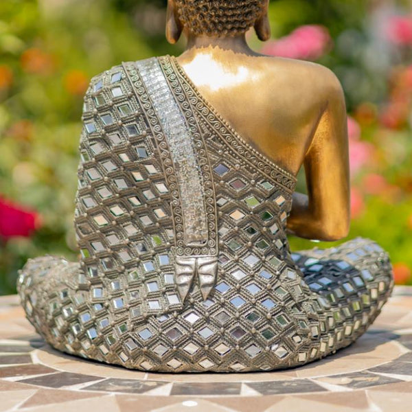 Preaching Buddha Statue with Diamond Mirror Accents 17.3" Tall Polyresin