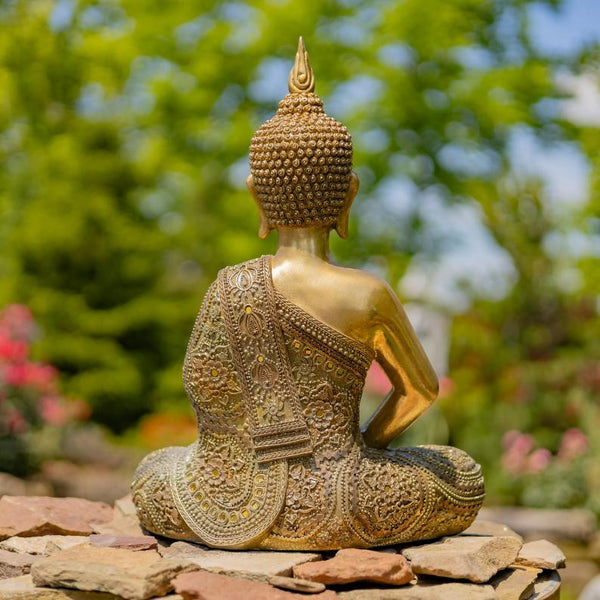 19.1" Tall Frosted Gold Polyresin Buddha in Dhyana Mudra
