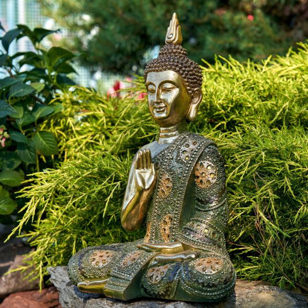 16" Tall Frosted Gold Polyresin Preaching Buddha
