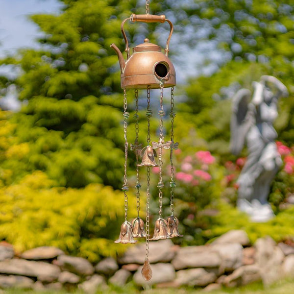 Set of 6 Assorted Style Hanging Iron Teapot Birdhouse Wind Chimes "Darjeeling"