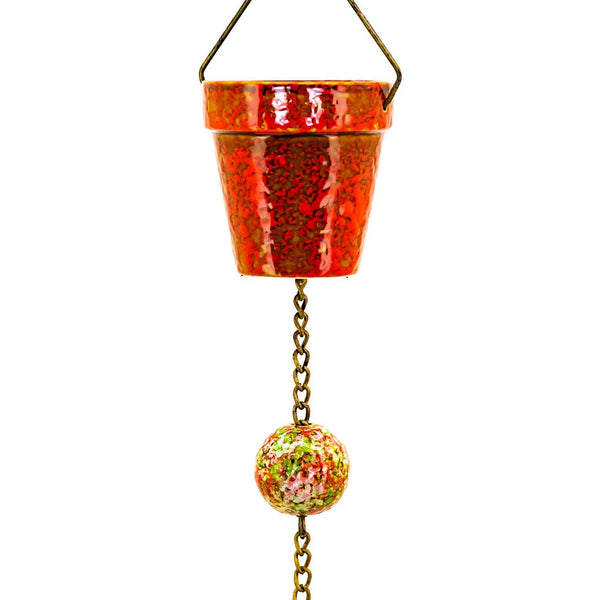 Hand Painted Multicolor Porcelain Bucket Rain Chain 76.75" Long