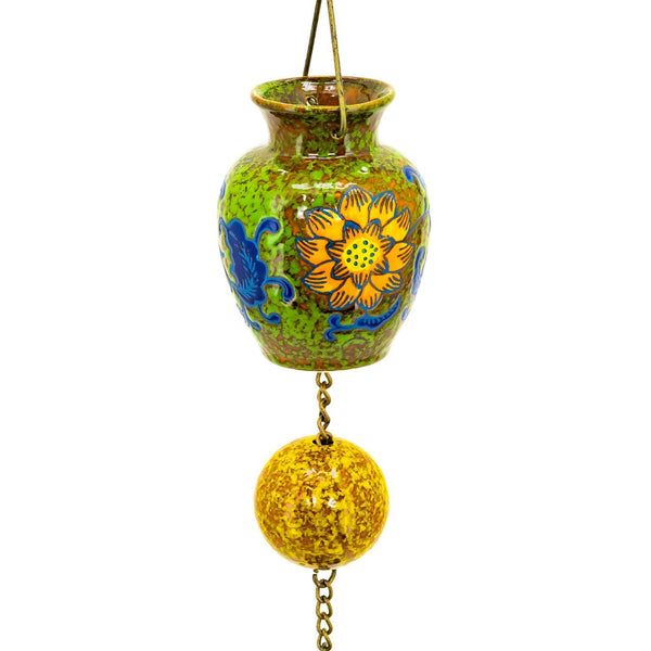 Hand Painted Multicolor Porcelain Vase Rain Chain "Auburn" 77.5" Long