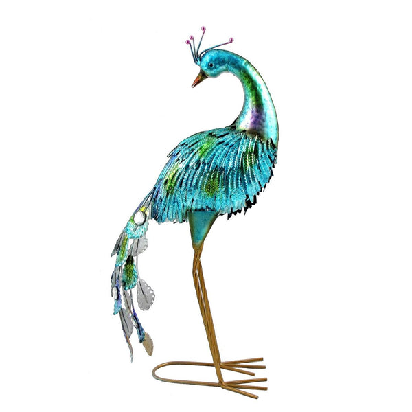 22" Tall Set of 2 Painted Iron Peacocks Garden Decoration