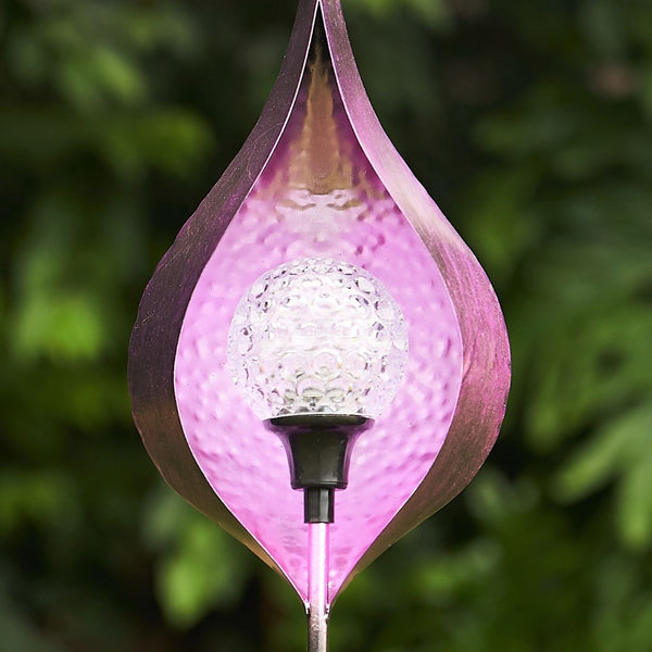 48" Tall Iron Raindrop Solar Garden Stake with LED Orb in 6 Assorted Colors