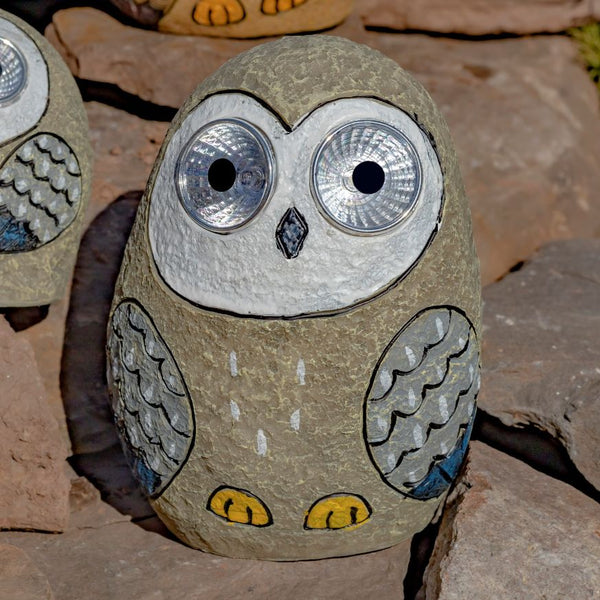 Set of 3 Solar Rock Owls with Light Up Eyes