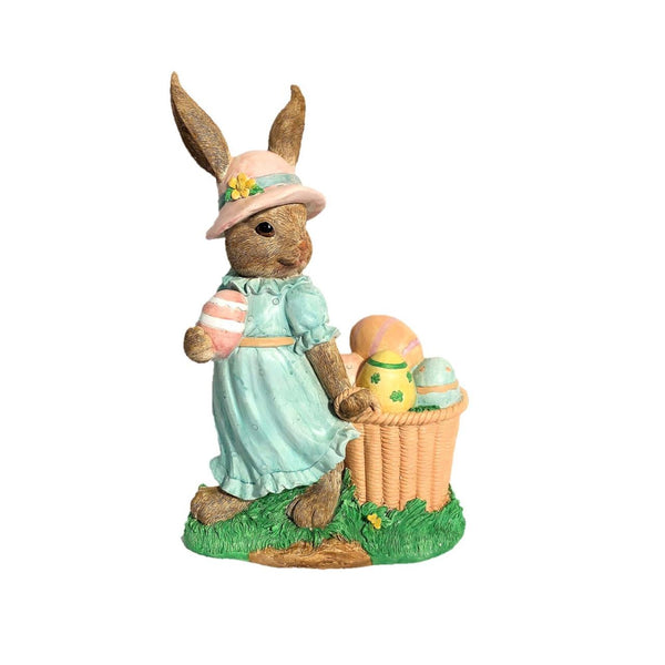 Rabbit Garden Statue with Easter Basket & Sun Hat "Anna Mae" 24" Tall