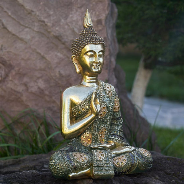 16" Tall Frosted Gold Polyresin Preaching Buddha