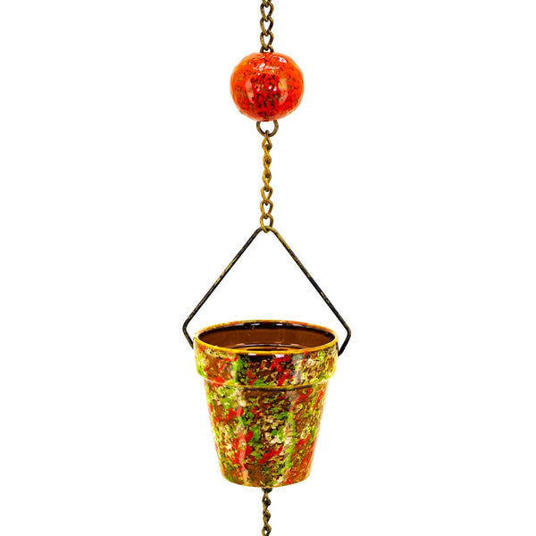 Hand Painted Multicolor Porcelain Bucket Rain Chain 76.75" Long