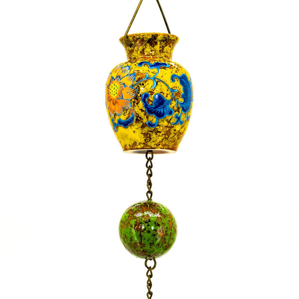 Hand Painted Multicolor Porcelain Vase Rain Chain "Auburn" 77.5" Long