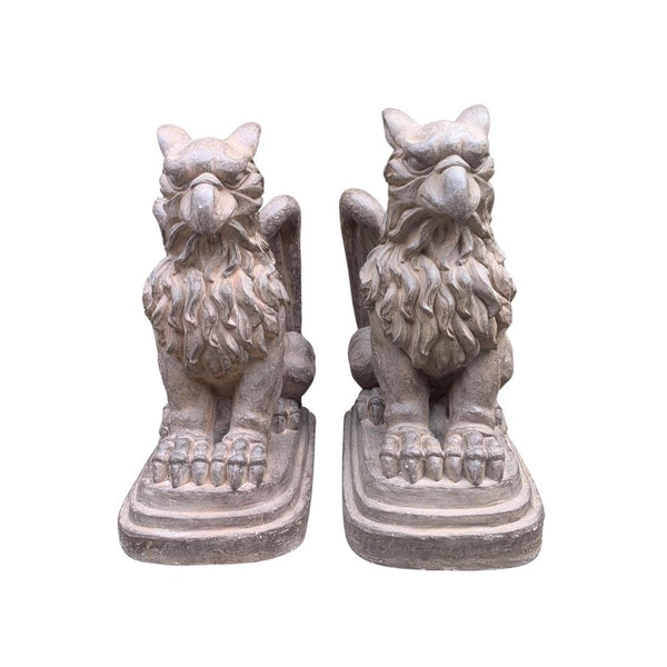 Set of 2 Magnesium Griffin Statues "Peter & Lois" 28" Tall