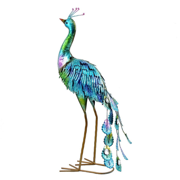 22" Tall Set of 2 Painted Iron Peacocks Garden Decoration