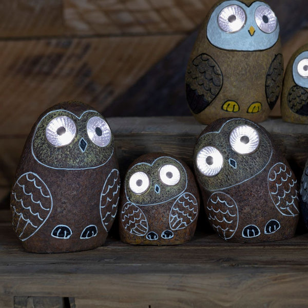 Set of 3 Solar Rock Owls with Light Up Eyes