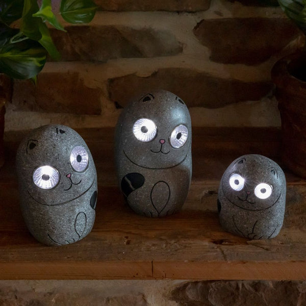 Set of Solar Rock Cats with Light Up Eyes