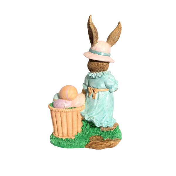 Rabbit Garden Statue with Easter Basket & Sun Hat "Anna Mae" 24" Tall