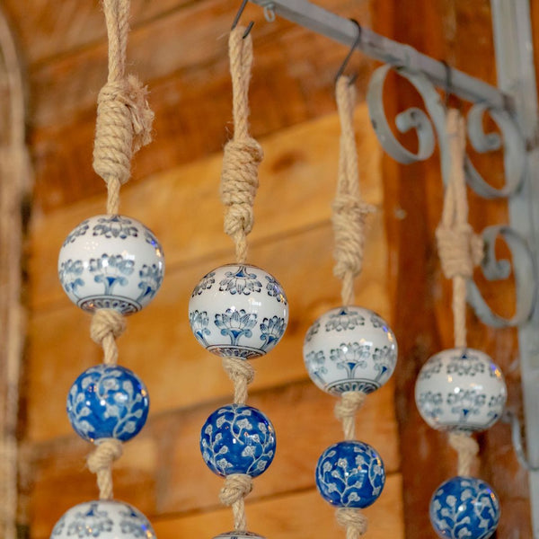 Porcelain Tsugo Ball Garland Manila Rope Ceramic Ball Hanging Decorations