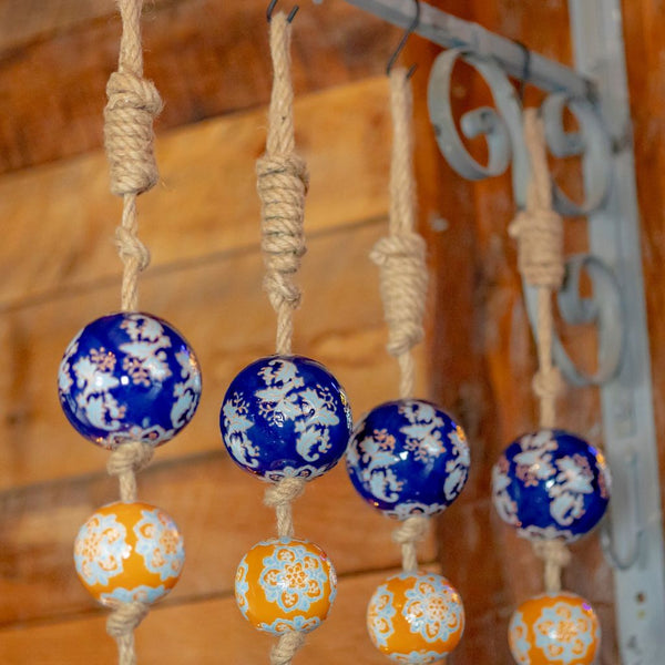 Porcelain Tsugo Ball Garland Manila Rope Ceramic Ball Hanging Decorations