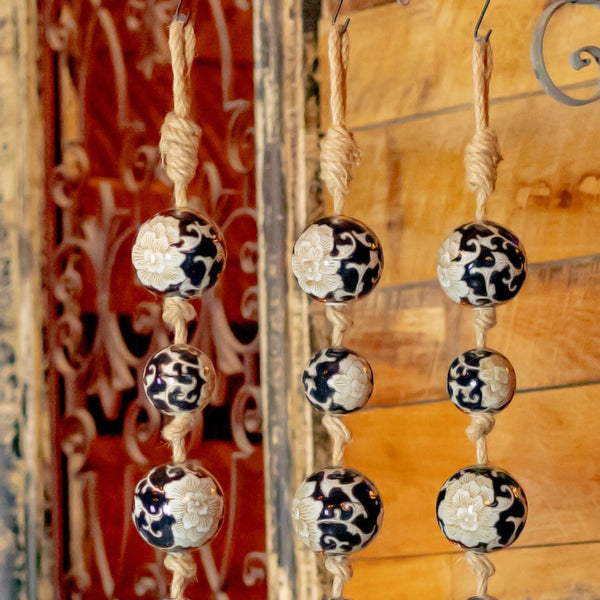 Porcelain Tsugo Ball Garland Manila Rope Ceramic Ball Hanging Decorations