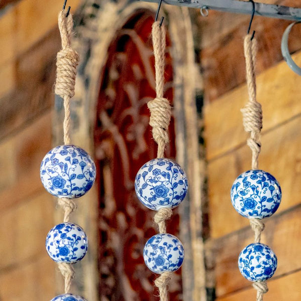 Porcelain Tsugo Ball Garland Manila Rope Ceramic Ball Hanging Decorations