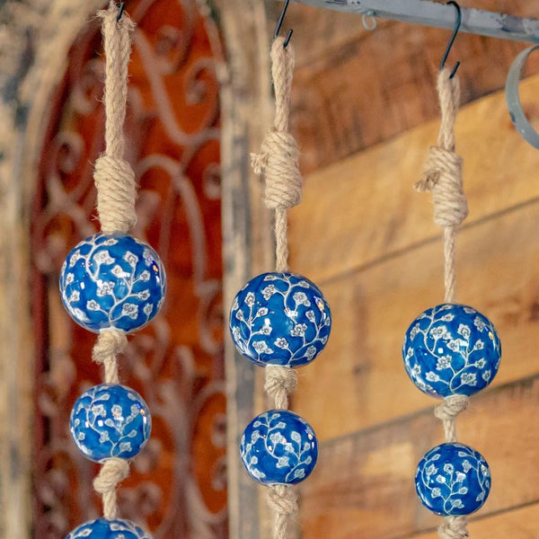 Porcelain Tsugo Ball Garland Manila Rope Ceramic Ball Hanging Decorations