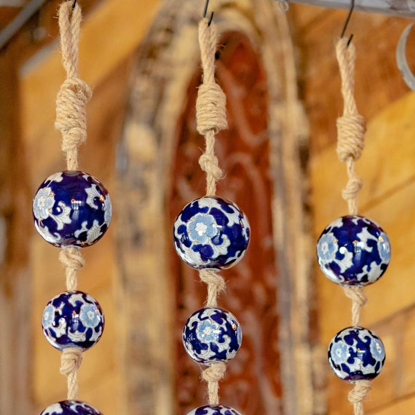 Porcelain Tsugo Ball Garland Manila Rope Ceramic Ball Hanging Decorations