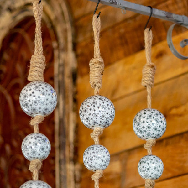 Porcelain Tsugo Ball Garland Manila Rope Ceramic Ball Hanging Decorations