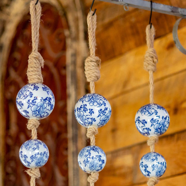 Porcelain Tsugo Ball Garland Manila Rope Ceramic Ball Hanging Decorations