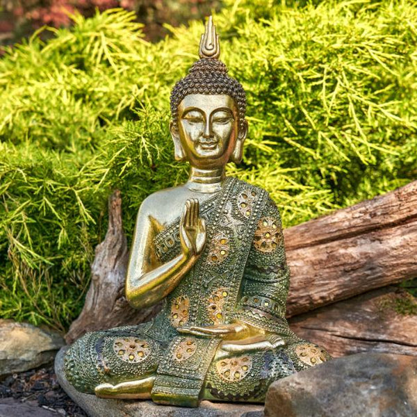 16" Tall Frosted Gold Polyresin Preaching Buddha