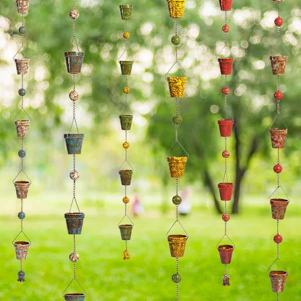 Hand Painted Multicolor Porcelain Bucket Rain Chain 76.75" Long