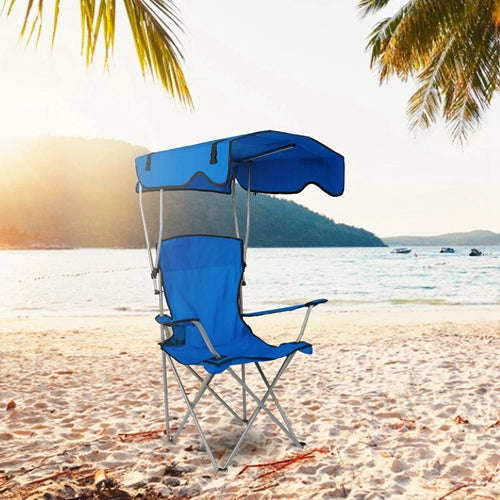 Foldable Beach Canopy Chair Sun Protection Camping Lawn Chair Seat w/ Cup Holder