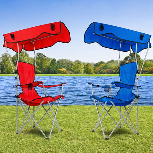 Foldable Beach Canopy Chair Sun Protection Camping Lawn Chair Seat w/ Cup Holder