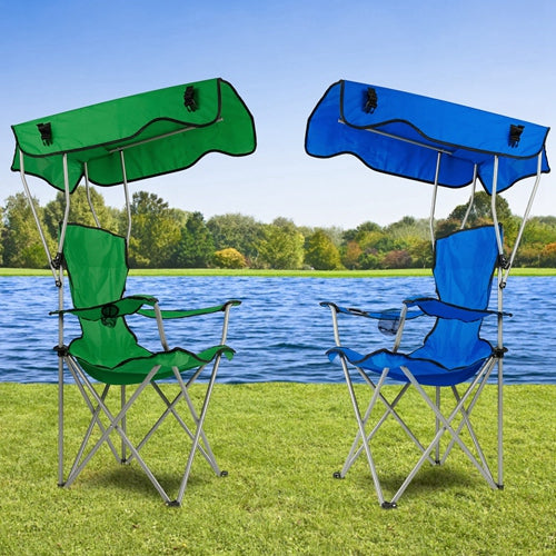 Foldable Beach Canopy Chair Sun Protection Camping Lawn Chair Seat w/ Cup Holder
