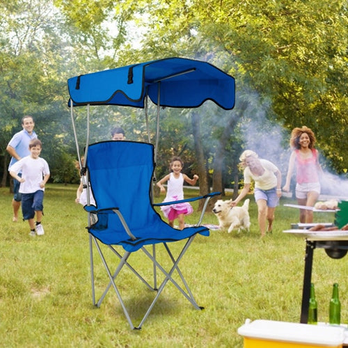 Foldable Beach Canopy Chair Sun Protection Camping Lawn Chair Seat w/ Cup Holder