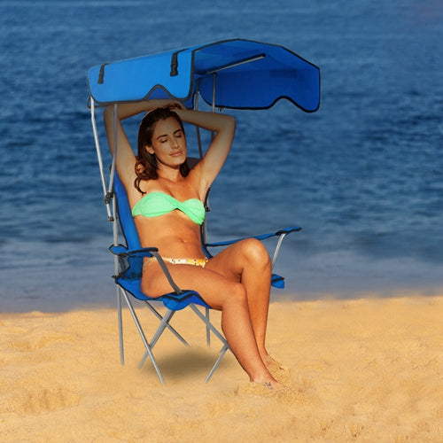 Foldable Beach Canopy Chair Sun Protection Camping Lawn Chair Seat w/ Cup Holder