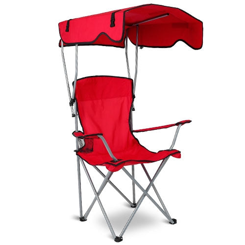 Foldable Beach Canopy Chair Sun Protection Camping Lawn Chair Seat w/ Cup Holder