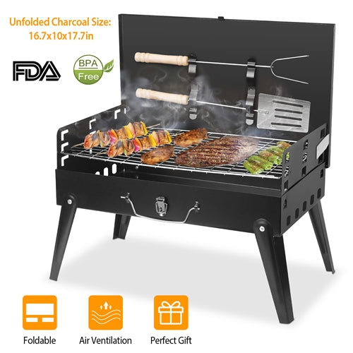 Small Portable Charcoal Grill Foldable BBQ Suitcase Grill For Outdoor Camping