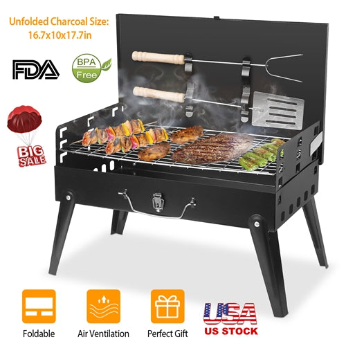 Small Portable Charcoal Grill Foldable BBQ Suitcase Grill For Outdoor Camping