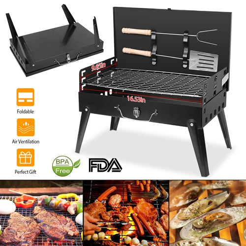 Small Portable Charcoal Grill Foldable BBQ Suitcase Grill For Outdoor Camping