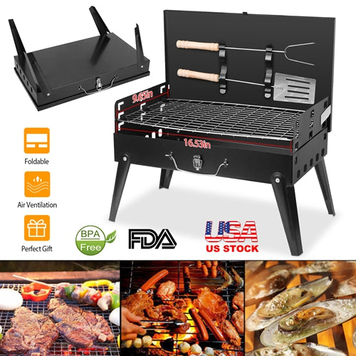 Small Portable Charcoal Grill Foldable BBQ Suitcase Grill For Outdoor Camping