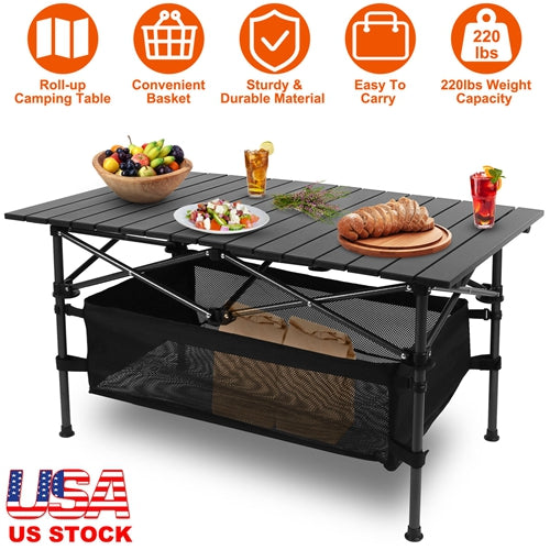 Folding Camping Table Portable Lightweight Aluminum Roll-up BBQ Outdoor Beach Backyard