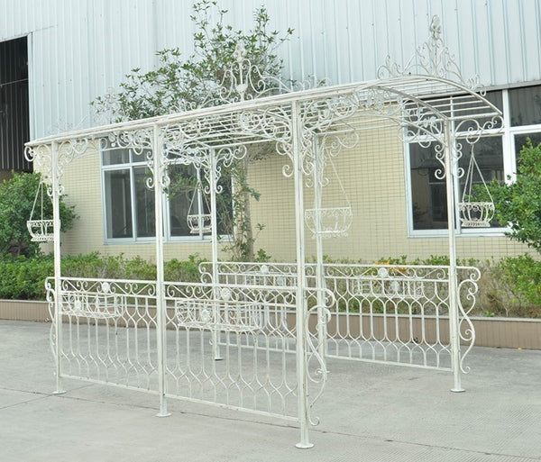 Long Metal Gazebo Arch Walkway with Planters