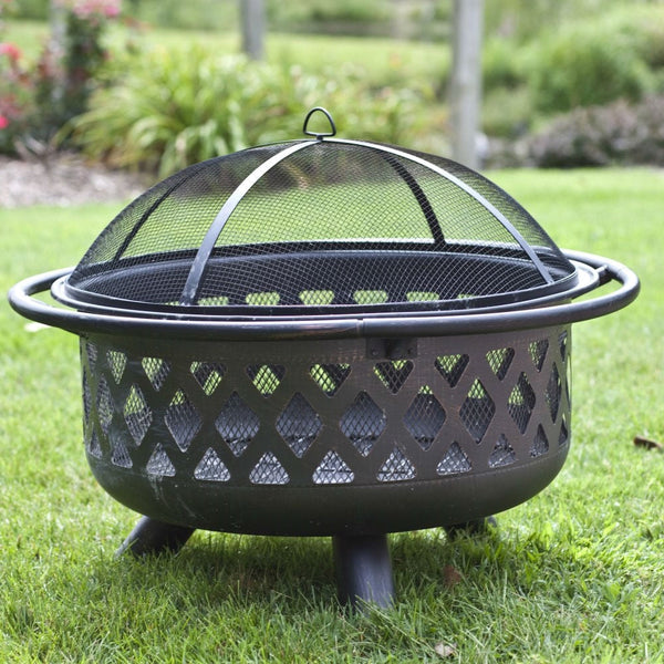 Bronze Fire Pit with Grill Grate Spark Screen Cover 36-inch