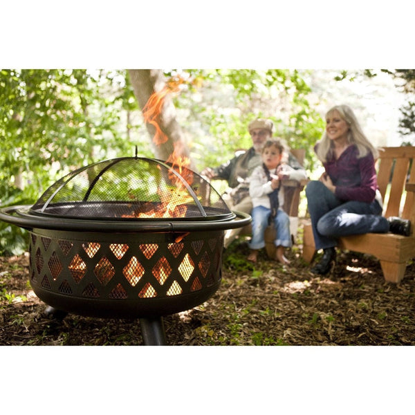 Bronze Fire Pit with Grill Grate Spark Screen Cover 36-inch