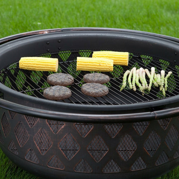 Bronze Fire Pit with Grill Grate Spark Screen Cover 36-inch