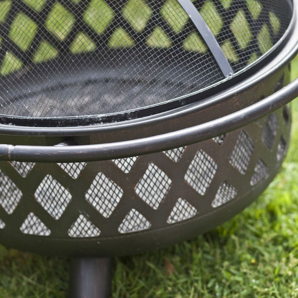 Bronze Fire Pit with Grill Grate Spark Screen Cover 36-inch
