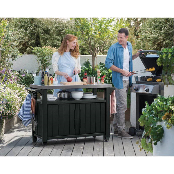 Outdoor Grill Party Bar Serving Cart Island with Storage in Graphite Grey
