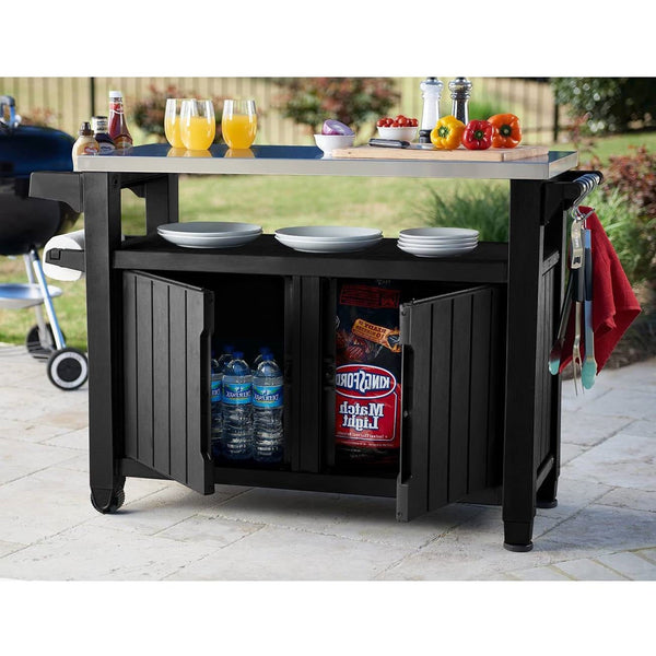 Outdoor Grill Party Bar Serving Cart Island with Storage in Graphite Grey